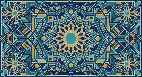 Vibrant turquoise and gold mandala pattern background