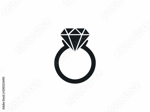 Diamond engagement ring icon vector illustration in flat black silhouette style
