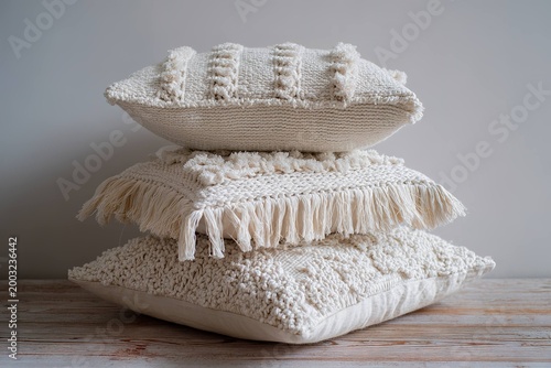 white handwoven cushion cover with macramé details