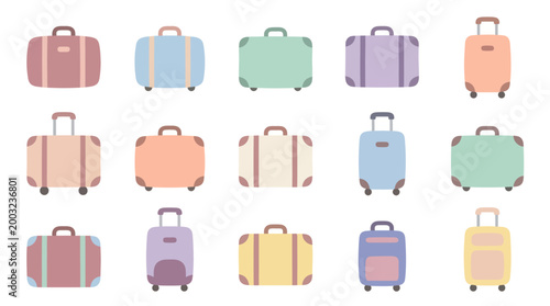 Travel Industry Flat Design Luggage and Suitcases Vector Illustration Set