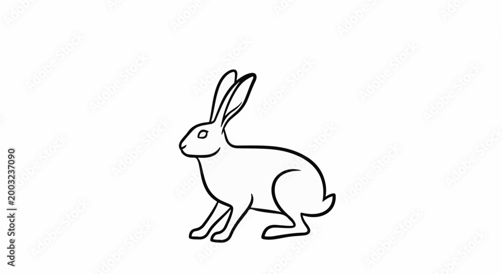 Fototapeta premium Simple line drawing of a rabbit with long ears and alert posture