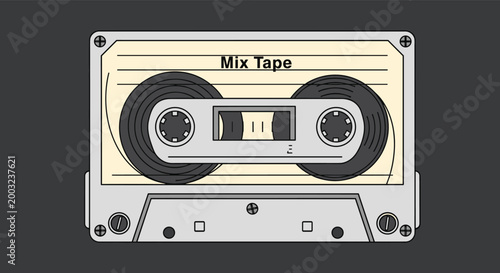 Vintage audio cassette tape with the words mix tape written on the label evokes nostalgia for older music technology.