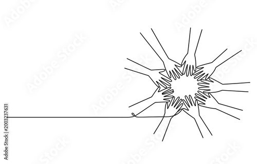 Fotografi Continuous line drawing of many hands joining together in a circle