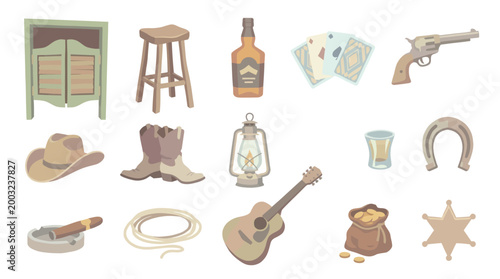Western Cowboy Icon Set - Flat Design Wild West Elements