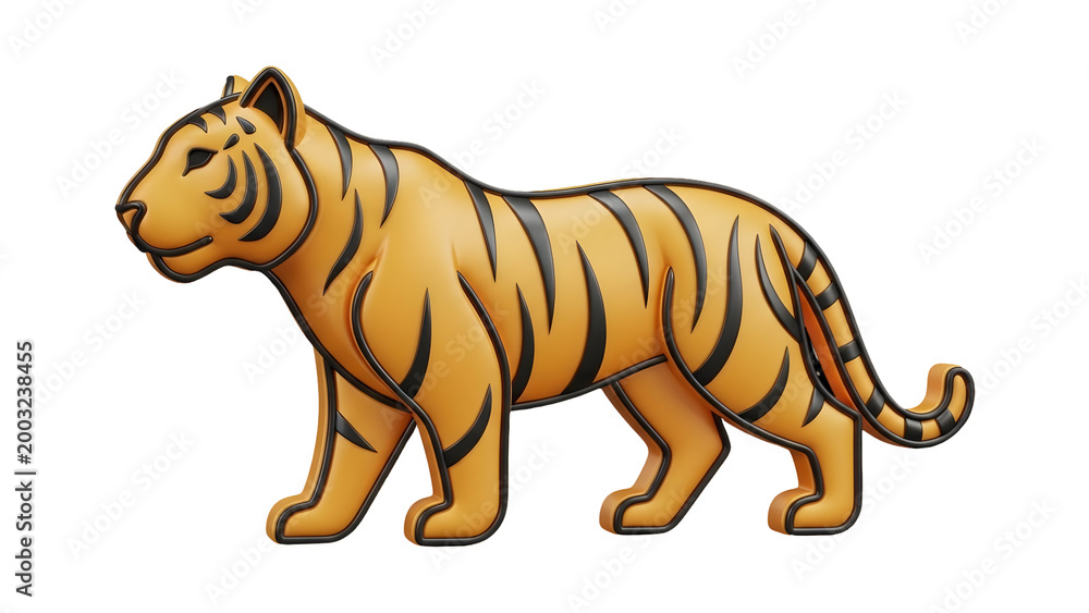 Obraz premium 3D Cartoon Tiger Standing Isolated On Black Background For Wildlife Concepts