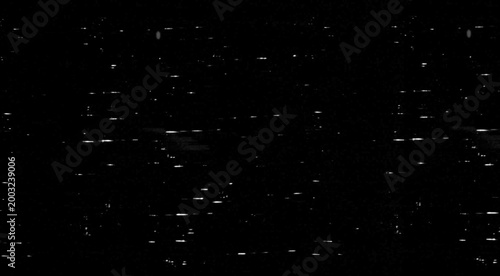 Tableau sur toile Vintage VHS glitch background with pixel grain and horizontal line interference, analog television static overlay, white horror noise pattern on black for video effects