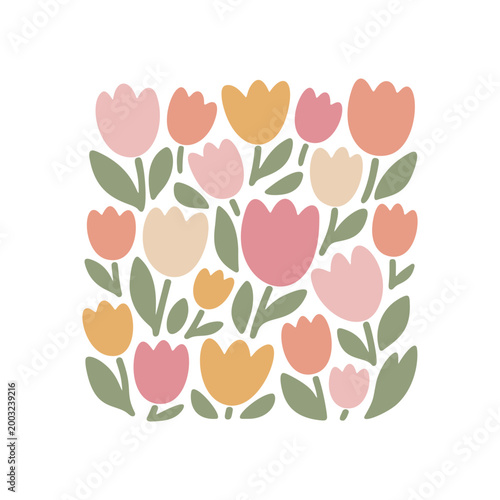 Pastel tulip pattern floral vector illustration.