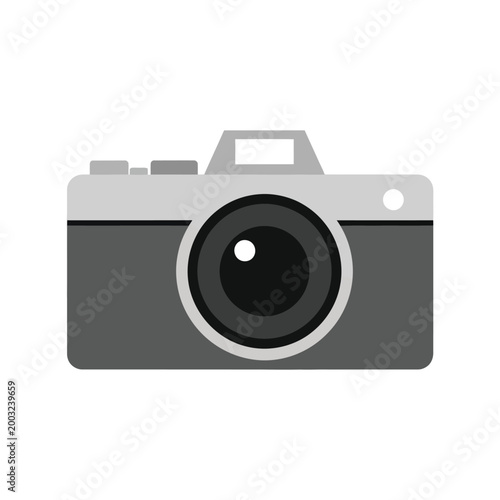 Retro Compact Camera Icon with Lens and Viewfinder on White Background