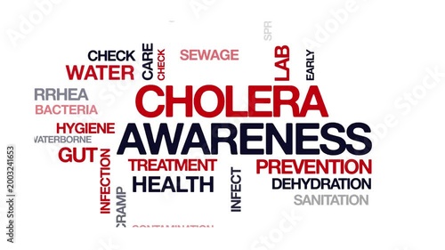 cholera awareness concept Animated Tag Word Cloud kinetic typography, Text Design Animation typography seamless loop video motion graphics Intro Wordart red type on white background bg backdrop