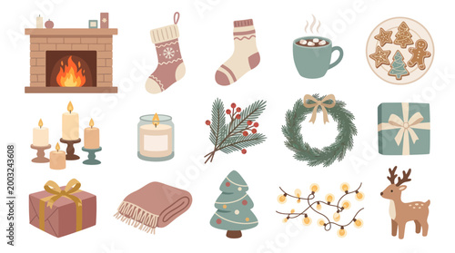 Christmas  Winter Holiday Icons Set - Flat Design Vector Graphics