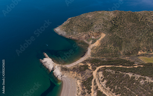 Aerial View of Ugurlu Beach in Gokceada Turkey Aegean Sea Untouched Coastal Nature