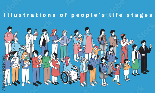 アイソメトリック構図の色々な人々のイラストセット