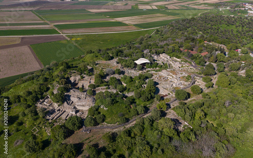 Aerial View of Ancient Troy Ruins Archaeological Site in Canakkale Turkey UNESCO World Heritage