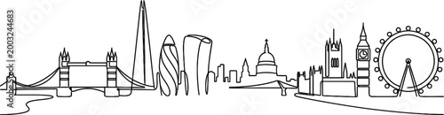 a premium minimal continuous line art illustration of the skyline of London 