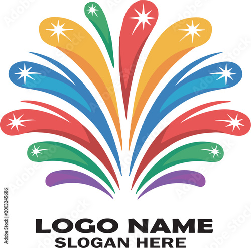 Vibrant colorful fireworks celebrating a holiday, festive logo icon in modern vector style, isolated on white background