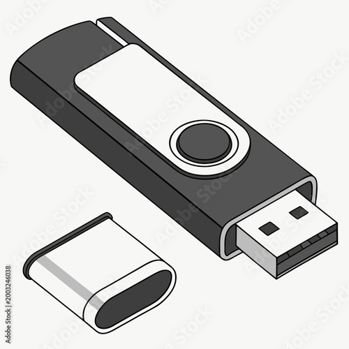 A practical and essential USB flash drive with its cap removed, displaying the connector, symbolizing digital data storage, portable information transfer, and modern computing convenience.