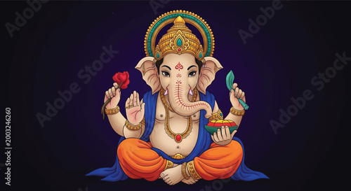 Ganesha, Hindu God, Elephant Head, Deity Illustration, Sacred Symbol