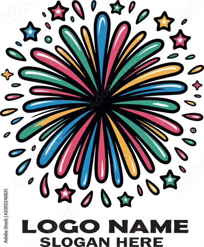 Colorful abstract floral background with decorative flowers, leaves, and festive fireworks pattern in a vibrant vector style