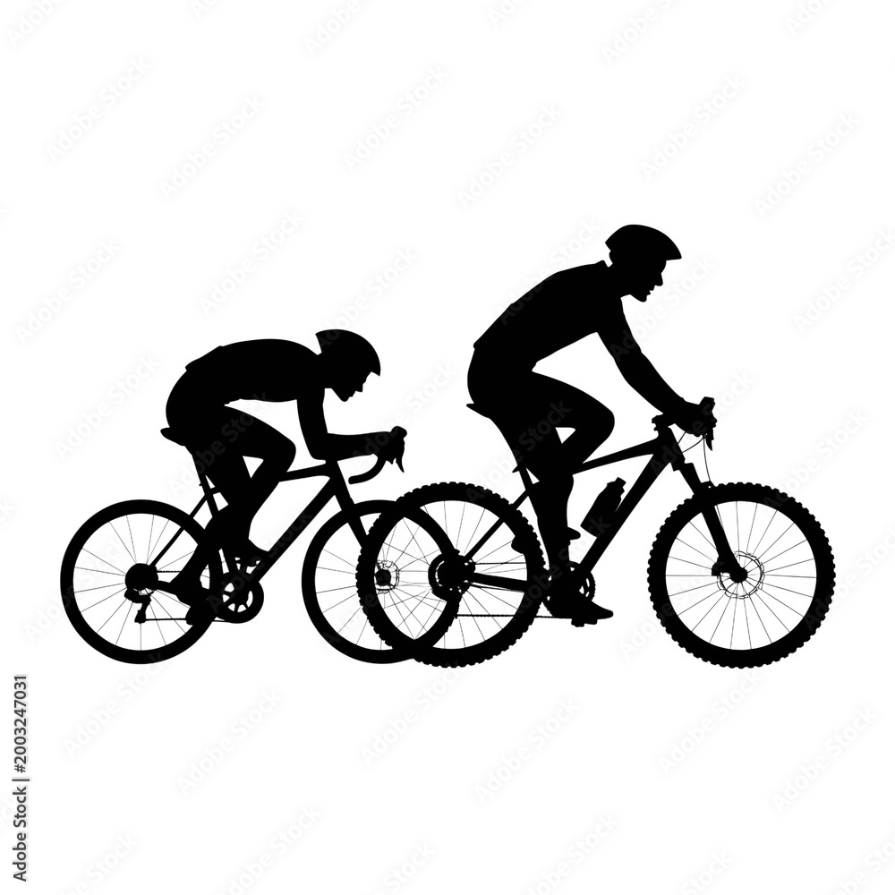 Fototapeta premium Two cyclists race their bicycles on a track.