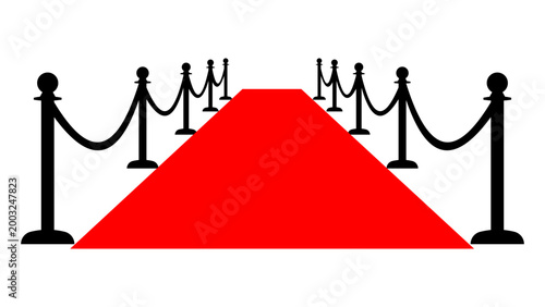 Red carpet with black stanchions and ropes