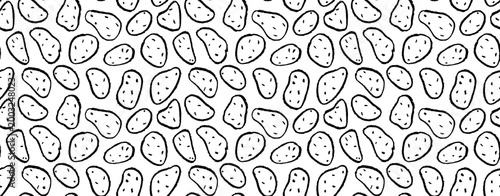 Seamless potato pattern. Hand drawn black and white doodles of vegetables. Minimalist vegetable sketch background.