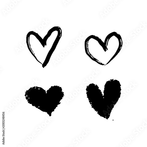 Heart doodles set. Hand drawn hearts collection. Romance and love illustrations.