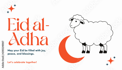 Eid al-adha greeting with sheep illustration and crescent moon white background holy day greeting celebration festival sacrifice religious traditional blessings illustration