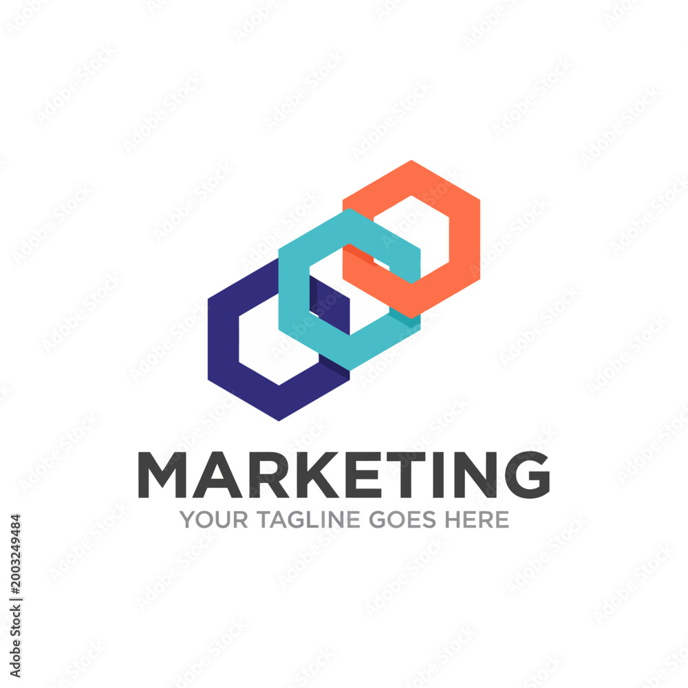 Obraz premium This modern logo design showcases interconnected shapes, symbolizing collaboration, innovation, and marketing strategies essential for business success.