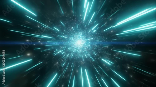 Abstract Blue Neon Light Speed Tunnel Effect Background.
