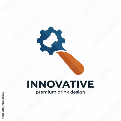 A logo portraying innovation in drink design through a blend of a gear and a bottle, representing creativity and premium quality in beverage production and design.