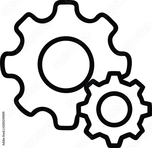 gear icon with two interlocking gears black and white line art high quality professional detailed modern elegant stylish clean crisp vibrant