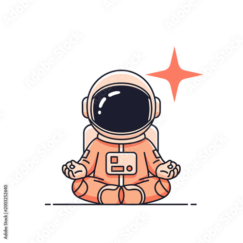 Astronaut in orange space suit meditating.