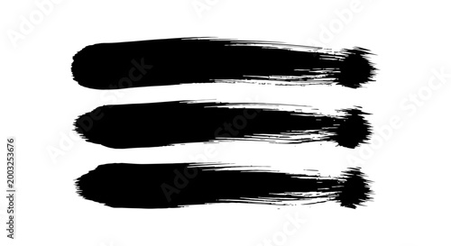 three thick black brush strokes on a white background abstract art