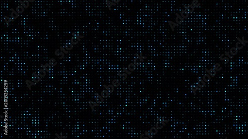 Dots Animated Background, bright green flickering Hi tech motion graphic on dark background