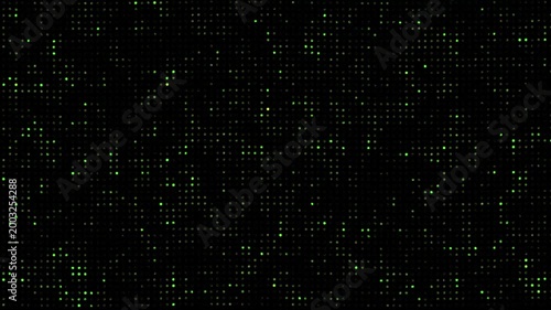 Dots Animated Background, green flickering Hi tech motion graphic on dark background