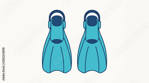 Pair of blue swimming fins, also known as flippers, designed for various water sports, diving, and snorkeling activities. Flat vector illustration isolated on a light background