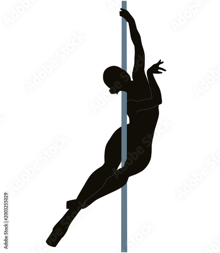 Black vector silhouette of woman dancing sportive pole dance with high hills.