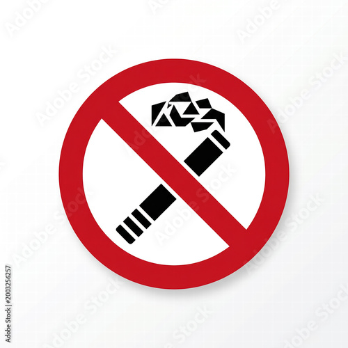 Stylized Circular Red No Smoking Prohibition Sign With Geometric Smoke
