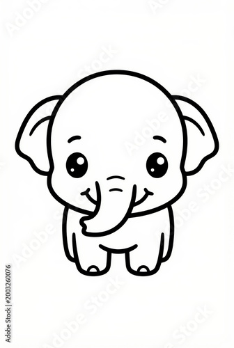 Cute cartoon elephant smiling with big eyes on white background  