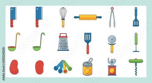 Cartoon kitchen utensils and tools