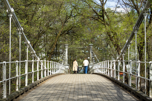 Photography Historic Aamodt Bridge Pedestrian Suspension Bridge in Oslo Norway