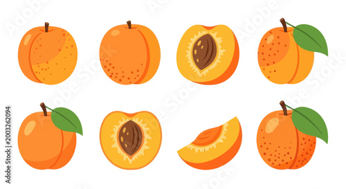 Cartoon peaches on white background
