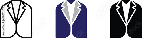Formal Suit Jacket Icon Set in Black and Blue Isolated on White Background