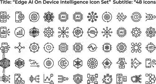 Fotografija Edge AI On Device Intelligence Icon Set Featuring Embedded Systems, Real Time Pr
