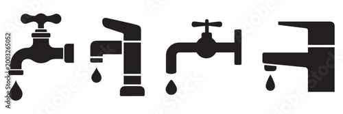 Water Tap Faucet Icon Vector Illustration Isolated on White Background Plumbing Symbol for Bathroom and 
Kitchen Design