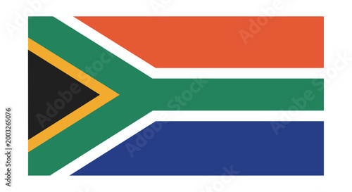 National flag of South Africa featuring a unique design with six colors representing the diverse culture and history of the nation.
