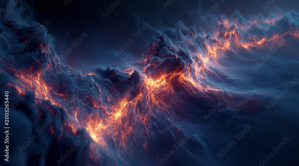Fototapeta premium Glowing Orange Nebula Cloud Over Dark Cosmic In Deep Space