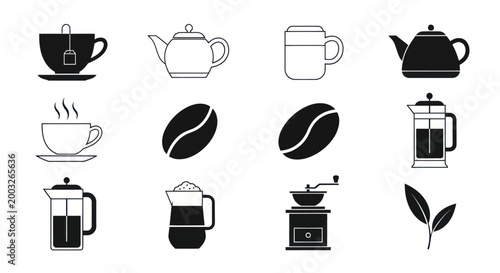 Coffee and tea icons beverages and brewing