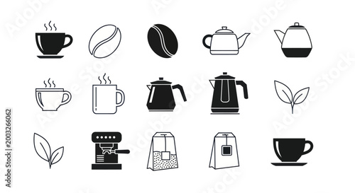 Coffee and tea icons beverages illustration