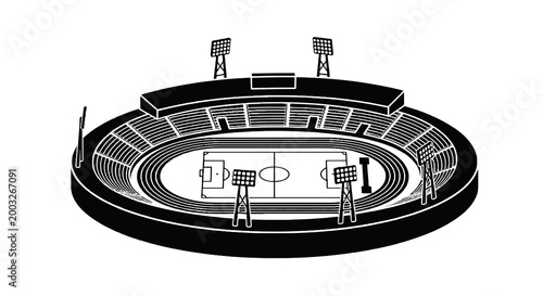 Black and white illustration basketball arena.